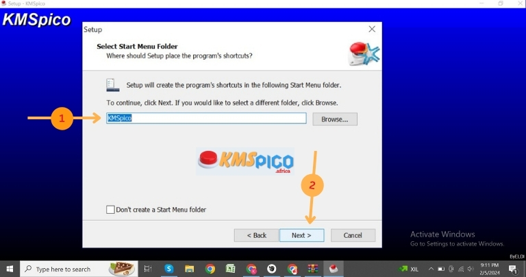 Select Start Menu Folder of KMSPICO